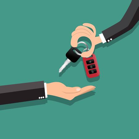 Hand giving car keys to another hand ,Car Rental and cars for sale. のイラスト素材