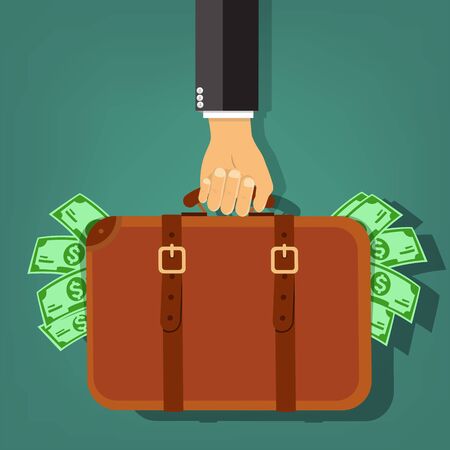 Businessman hand holding briefcase with money - vector illustrationのイラスト素材