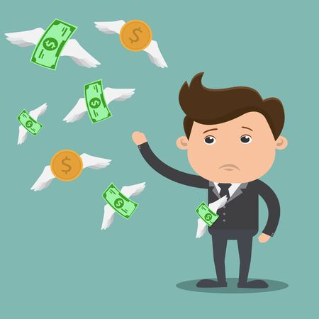 Businessman with money flying  - vector illustrationのイラスト素材