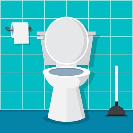 Bathroom interior with Toilet bowl, toilet paper,toilet brush. Vector illustration	のイラスト素材