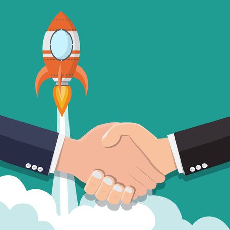Symbol of success deal,Shaking hands business vector illustration.	のイラスト素材