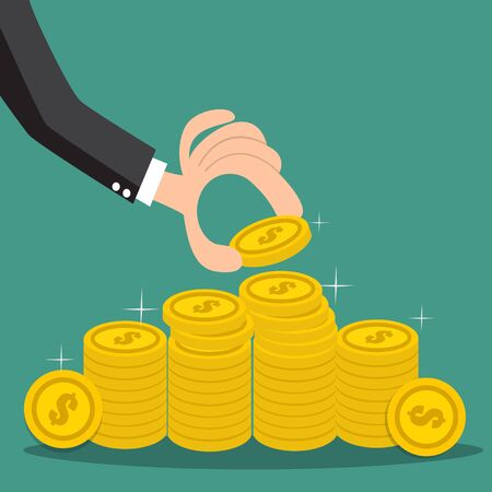Hand putting coin , Saving money - vector illustration.のイラスト素材