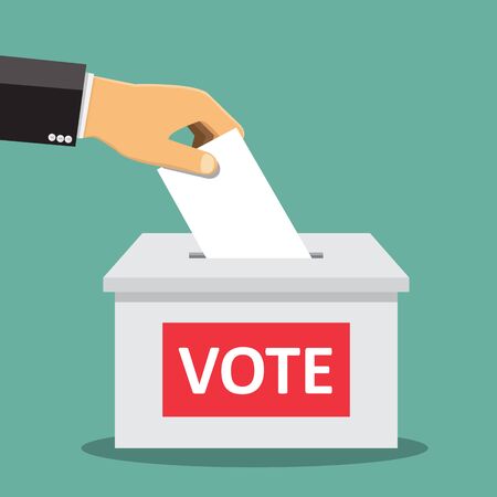 Hand putting paper in the ballot box - vector illustration.	のイラスト素材