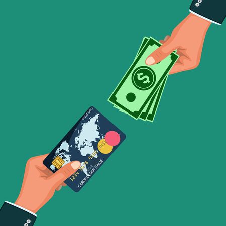 Hand with credit card and cash - vector illustrationのイラスト素材