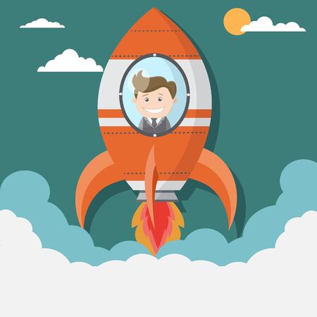Successful business people on the rocket , Flat design business concept illustration.のイラスト素材