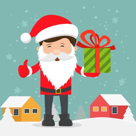 Merry christmas, Happy santa claus holding a gift  - vector illustrationのイラスト素材