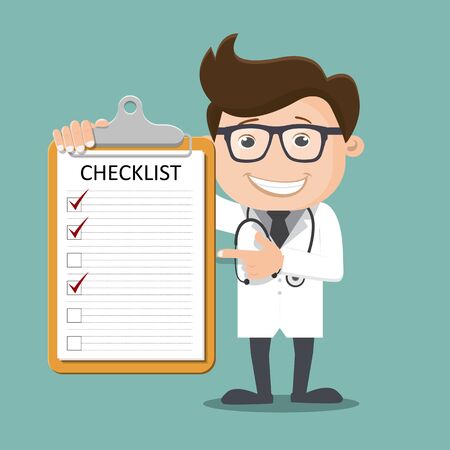 Doctor man holding checklist - vector illustration	のイラスト素材