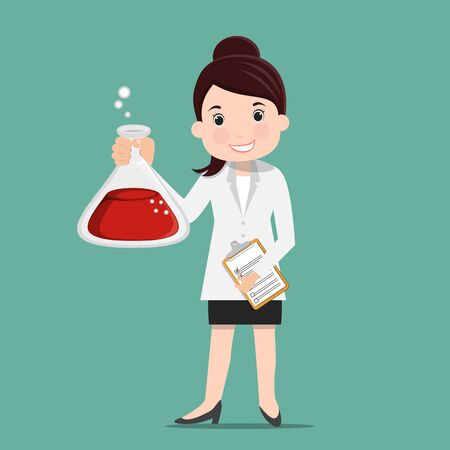 The scientist holding a test tube , Cute cartoon vector illustration of a scientist.	のイラスト素材