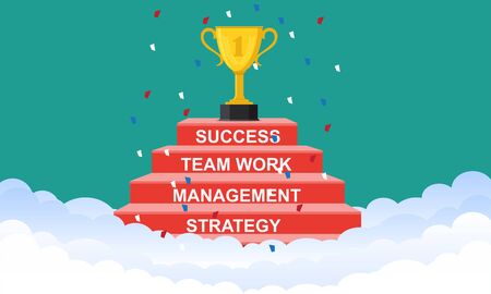 Stair step go to Trophy and success. Business concept.Vector illustration.	のイラスト素材