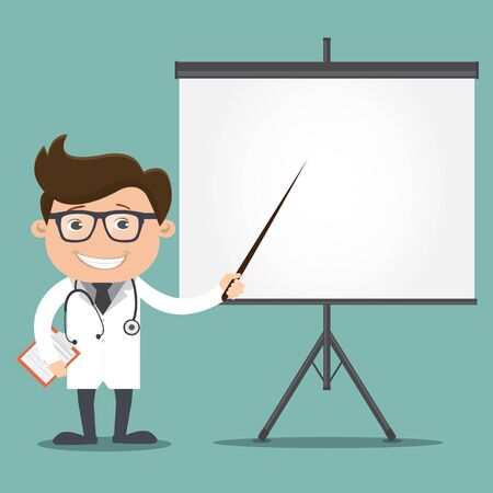 Doctor man pointing at a board - vector illustrationのイラスト素材
