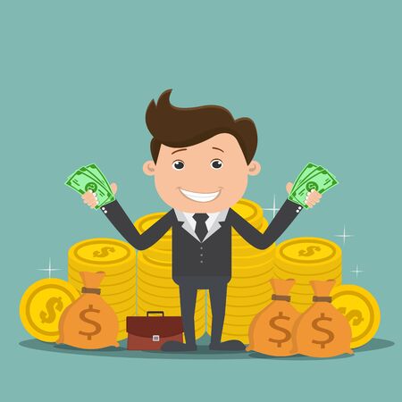 Businessman with money , Rich businessman - vector illustration	のイラスト素材