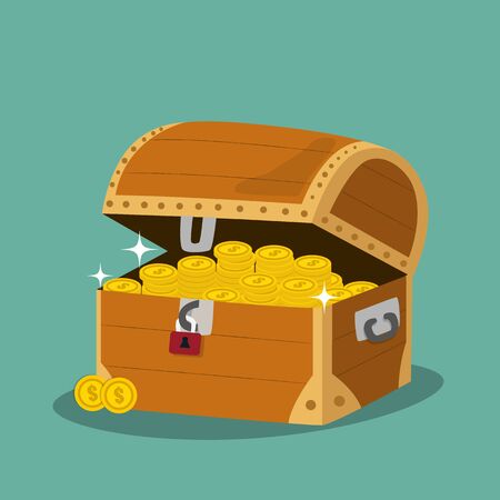 treasure chest with golden coins . Vector illustration.のイラスト素材