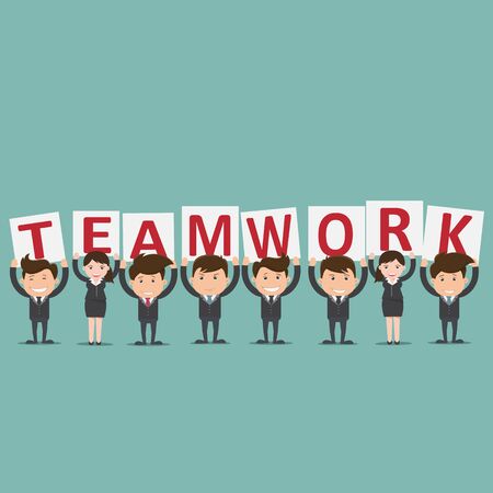 Business men and women with the word "teamwork". vector illustrationのイラスト素材
