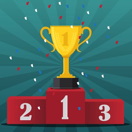 Gold trophy Cup on prize podium -vector illustration
のイラスト素材