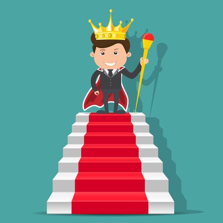 King businessman standing on the stair. - vector illustration	のイラスト素材
