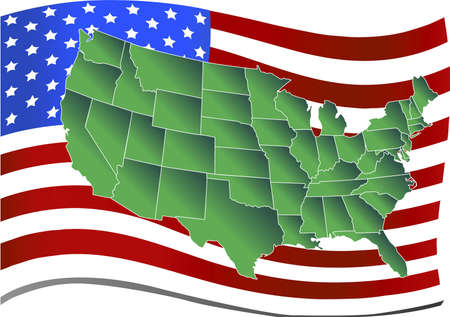 united states map over american flag illustrationの写真素材