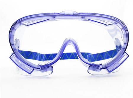 Purple goggles on a white background with strapの写真素材