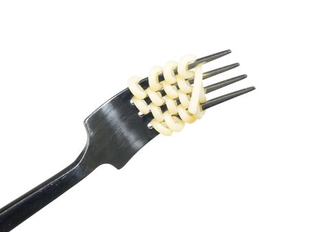 Fork and noodle on a white background