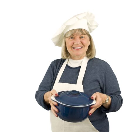 Happy Senior Chef on a white backgroundの写真素材
