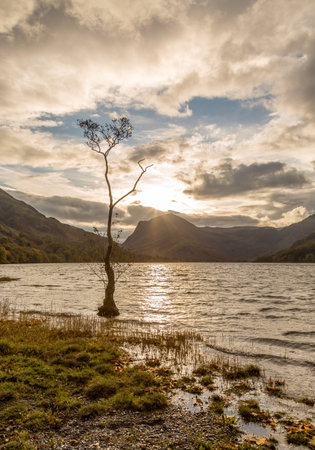 A typical autumn day around Buttermere Lake in the Lake District, Englandの写真素材