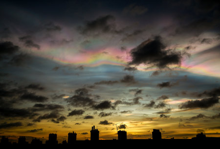 Nacreous clouds - also known as Rainbow clouds or Mother-of-Pearl clouds - are a rare type of cloud which form very high in the atmosphere and glow in vivid colorsの写真素材