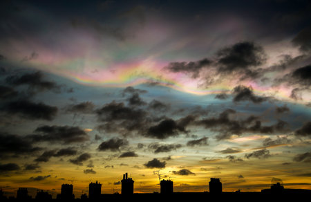 Nacreous clouds - also known as Rainbow clouds or Mother-of-Pearl clouds - are a rare type of cloud which form very high in the atmosphere and glow in vivid colorsの写真素材