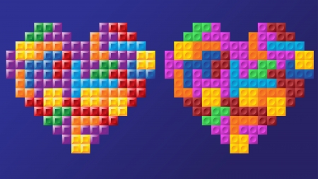 two tetris hearts, different figure design, similar colors, fully editable  , layeredのイラスト素材