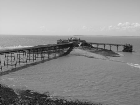 Old Pier in Black and White, Weston-Super-Mare, Somersetの写真素材