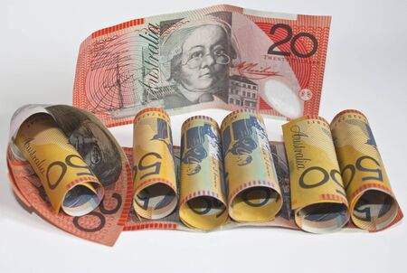 bank roll of australian dollarsの写真素材
