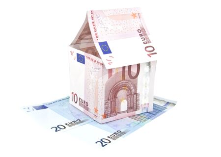 ten dollar house constructed on twenty euro noteの写真素材