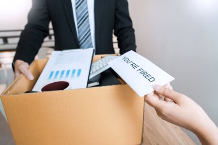 Businessman sending resignation letter to employer boss Including about resignation from positions...