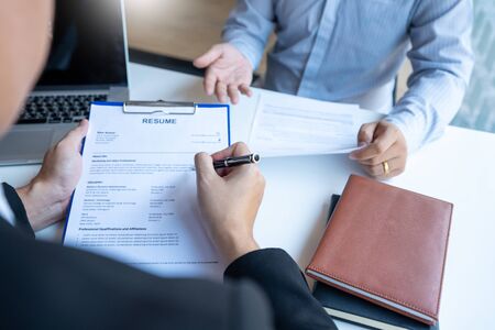 Job Interview and hiring concept, Appointment candidate Business man explaining about his profile...