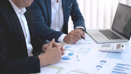 Business concept two entrepreneurs accepting the condition of the business contract after discussing...