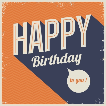 Vintage retro happy birthday card, with fonts, grunge frame and chevrons seamless background  のイラスト素材