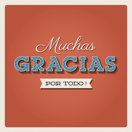 Thank you card, with font, typography and ribbon. Muchas graciasのイラスト素材