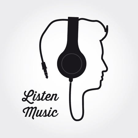 man profile silhouette with headphone music illustration のイラスト素材