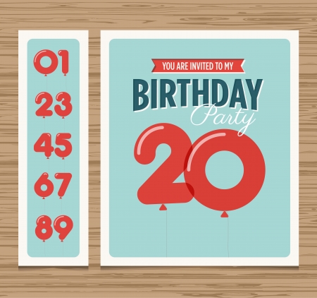 Birthday party invitation card, balloons numbers, vector design templateのイラスト素材