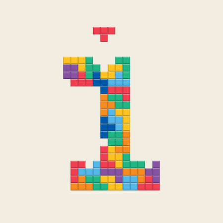 Logo number "1", video game pixel style. Editable vector design.のイラスト素材