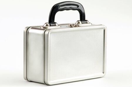 metal case with black hand isolated on white backgroundの写真素材