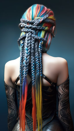 Portrait of a beautiful girl with multicolored braids.の素材