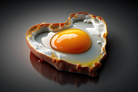 Fried egg in the form of a heart on a black backgroundの素材