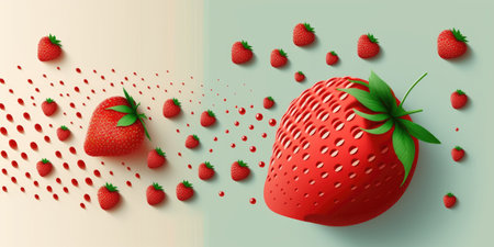 Strawberry with drops of water on a green background. Vector illustration.の素材