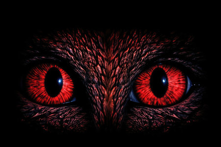 Eye of a red cat on a black background. Close-up.の素材