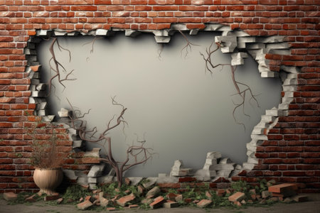Grunge brick wall with a hole in it. 3d renderingの素材