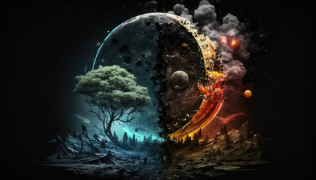 Halloween background with full moon in the night sky. 3d renderingの素材