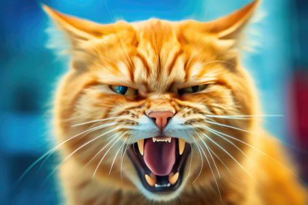 Portrait of red cat with open mouth. Shallow depth of field.の素材