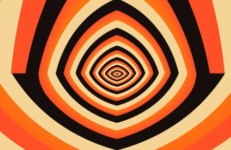 Abstract background with concentric circles in orange, black and yellow.の素材