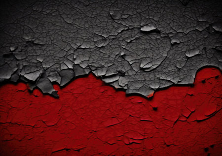 Grunge cracked wall background with red and black paint. Textureの素材
