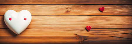 Valentine's day background with hearts on wooden planks.の素材