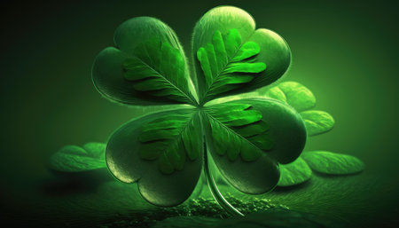 3d render of four leaf clover over green background with water dropsの素材